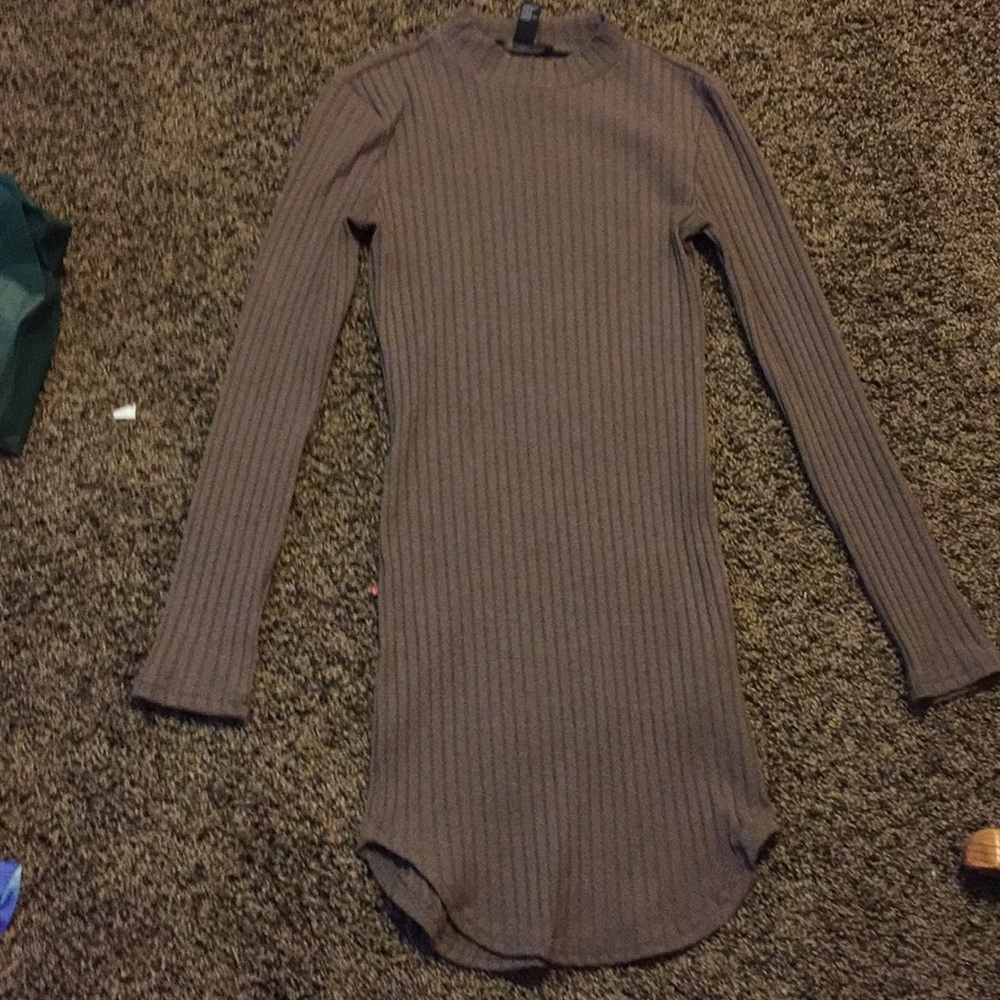 High Neck Brown Bodycon Dress
